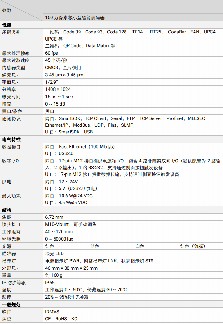 海？？礛V-RD716-2智能读码器参数图